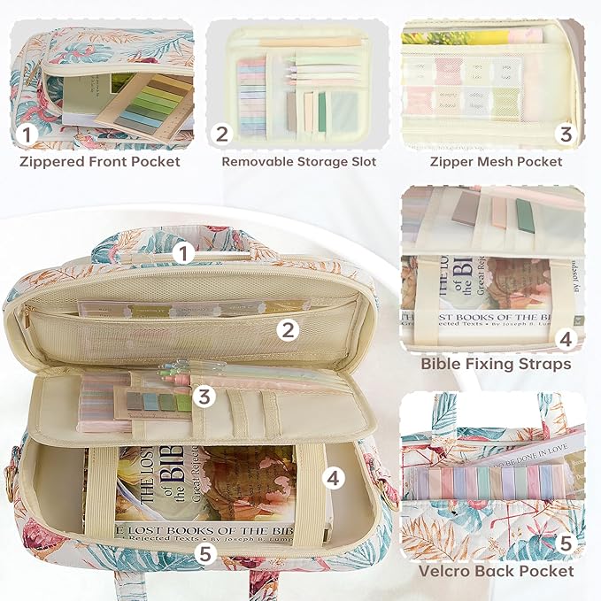 Bible Cover Case for Women Bible Study Supplies Church Camp Essentials Christian Gifts for Women Journaling Kit Quilted Large Bible Book Sleeve (Pink Flamingo, Large)