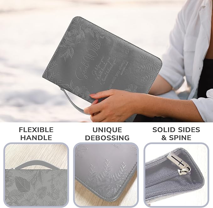 DEHITE Bible Cases for Woman — Leather Bible Covers for Women — Carrying Bag for Woman — Pen Slots — Zippered Pocket — Premium Faux Leather Holder — Christian Floral Accessories