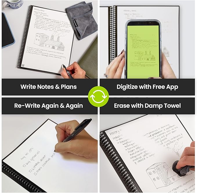 Rocketbook Fusion Reusable Undated Productivity Planner, Letter Size 8.5x11, Gray - Goals, Monthly and Weekly Calendar, Daily To-do List, Lined and Dotted Notes Pages