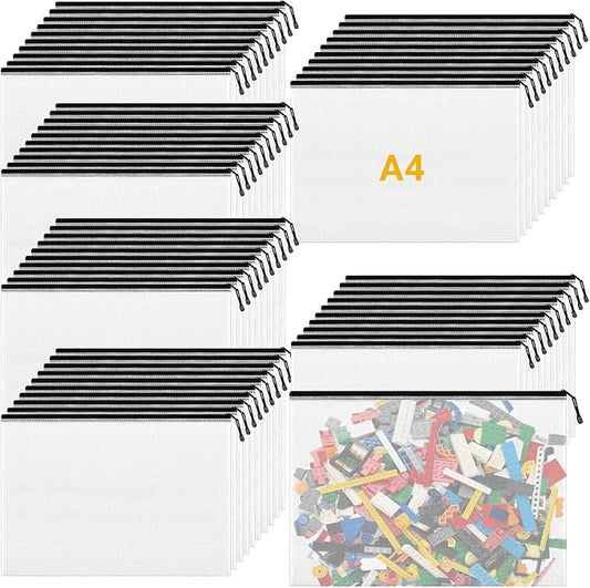 Mesh Zipper Pouch Bags, A4 Letter Size, 60 Pack Waterproof Document Mesh Bags, Zipper Bags for Organizing Office School Supplies, Toys, Cosmetics Travel Storage(Black 13.5×9.5 Inch)