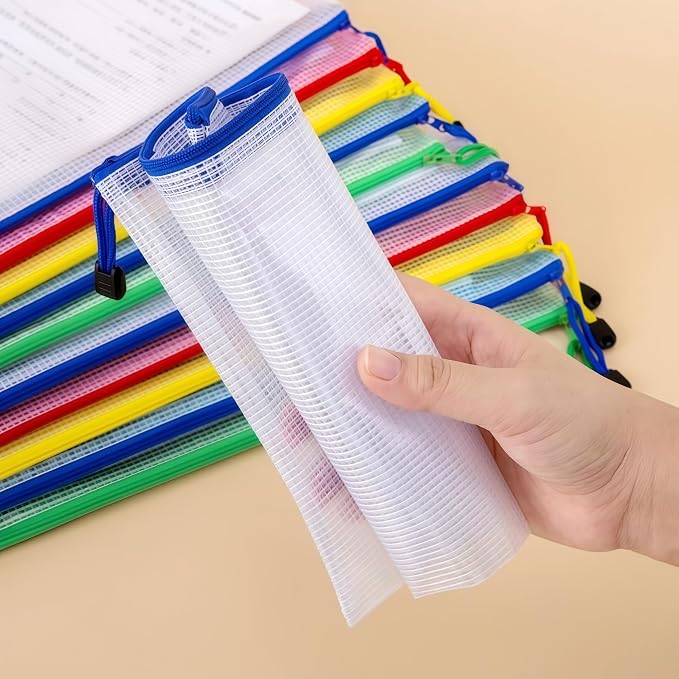 FERENLI 10 Pcs 9.4x6.9 inch Mesh Zipper Pouch Bags with Semi-Transparent Mesh Waterproof Zip Files Bags for Stationery Files Toys Makeup Tools Home Office School Travel Organization(A5, Colorful)
