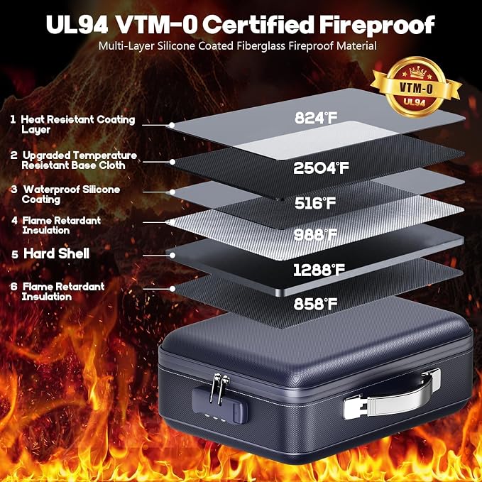 Fireproof Document Box, Hard Case Highly Flame-Resistant Fire Proof Waterproof File Organizer with Lock, Portable Fire Safe for Important Documents & Valuables Storage (Blue, ‎14"*11"*5")