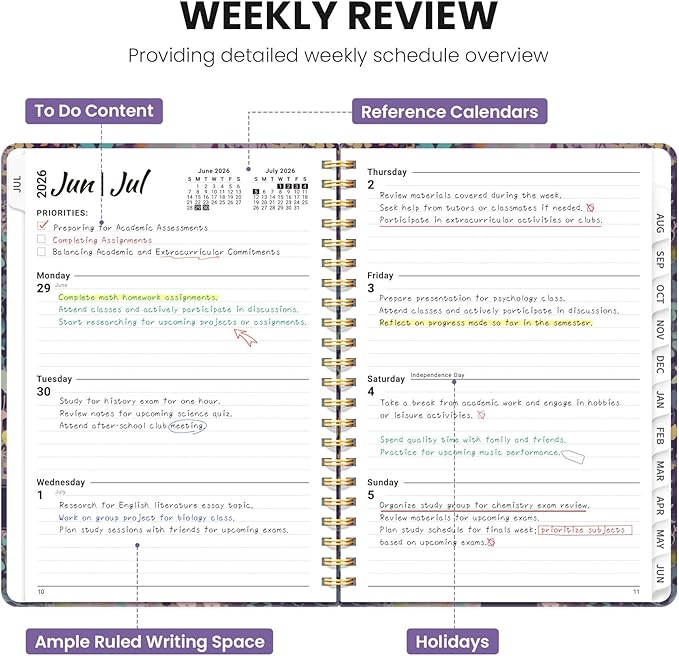 Planner 2026-2027, Monthly and Weekly Academic Planner July 2026 - June 2027, Hardcover Student Teacher Planning Agenda Calendar Book with Tabs, Perfect for Office School Supplies, A5 (6.3" x 8.5") - Lavendar Floral