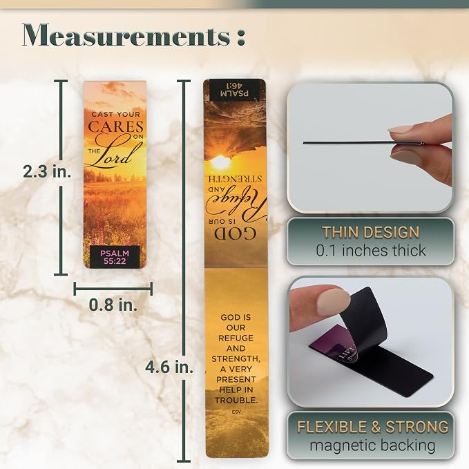 Christian Art Gifts Colorful Inspirational Scripture Magnetic Bookmark Pagemarker Set for Men & Women: Psalm Bible Verses, Multicolor Scenic Sunrise Nature, Reading Pages, Books, Bibles, 6 Piece Set