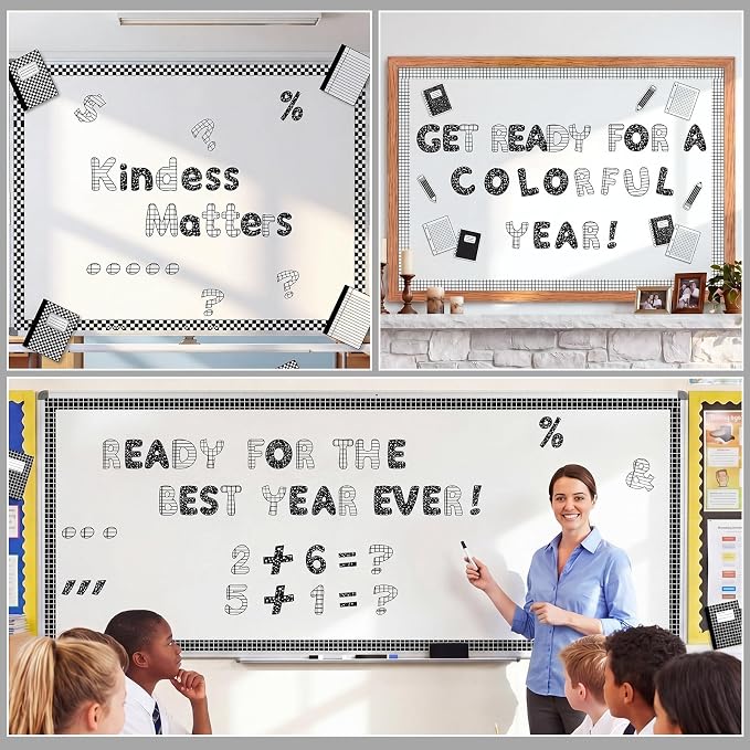 221 Pcs Composition Notebook Bulletin Board Letters, Round Alphabet Number Punctuation Symbol Combo Letter Cutouts, Black and White Classroom Decor for Summer School Chalkboard Poster Wall