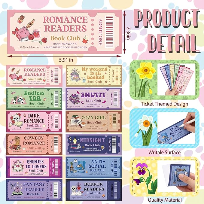 Faccito 240 Pcs Funny Bookmarks Gift Bulk 5.9 x 2.4 Inches Book Club Gift Bookish Gifts Reading Tracker for Women Book Lover Teacher Library Party School Library(Halloween Ticket)