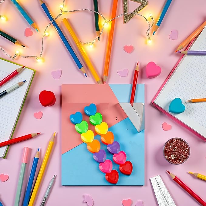 7Pcs/Pack Iridescent Color Heart-Shaped Highlighter Markers Set,Highlighters Heart-Shape Coloring Markers Pocket Marker Pen Stackable Removable Birthday Set for Kid,Writing and Correction Supplies