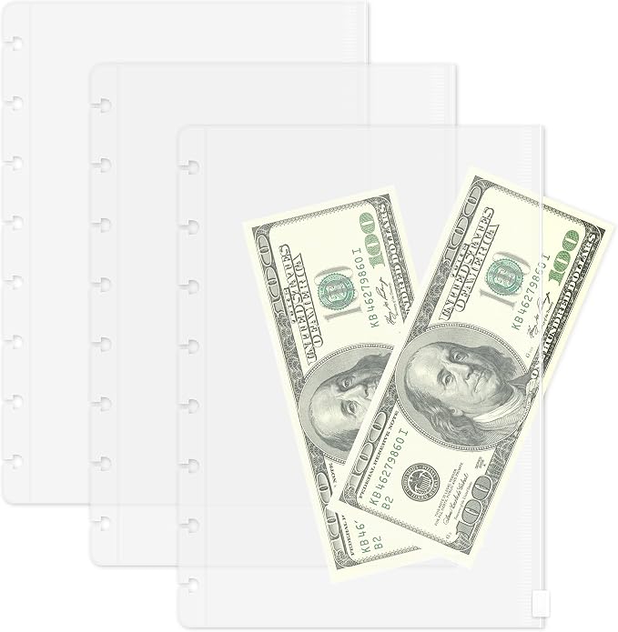Discagenda Clear Zip Pocket Pouch A5 (5.8x8.3in) Size, 3 Pack for Discbound Planner Personal Organizer