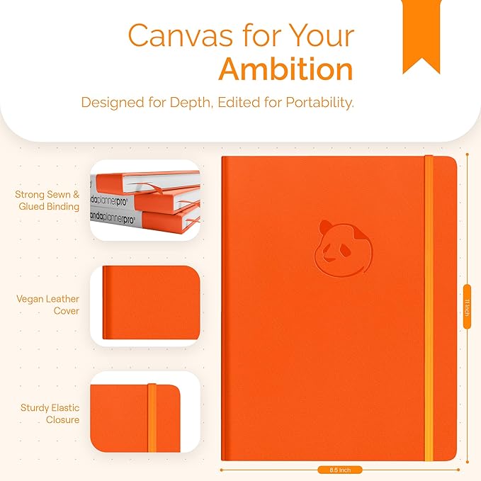 Panda Planner Pro 2026 - A4 6 Month Daily, Weekly & Monthly Planner for Productivity – Large 8.5x11 Undated Day Planner, Goal Planner, Project Organizer & Habit Tracker Notebook – Orange