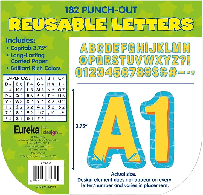 Eureka Seas The Day Letter, Number, Punctuation Mark, and Symbol Classroom Decorations for Teachers, 4" H, 182 Pieces, Blue