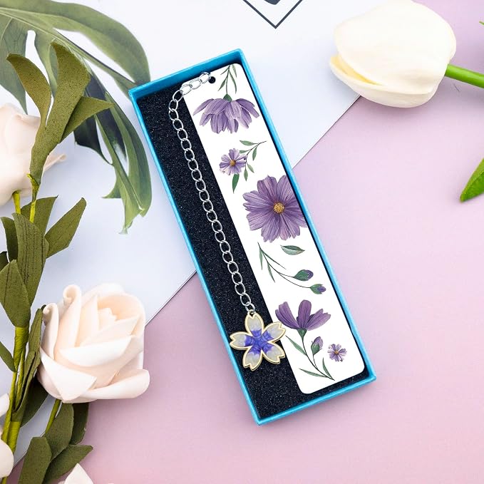 Cute Bookmarks Flower Bookmark Metal Bookmarks Floral Book Marks for Reading Women Kids Book Markers for Women Reading Accessories Purple Bookmark for Book Lovers