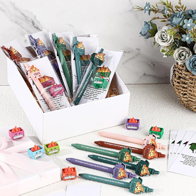 Sayglossy 36 Set Dumpster Funny Desk Accessorie Employee Appreciation Bulk Teacher Graduation End of Year Positive Coworker CNA Nurse Thank You Inspirational Pen Mini Figurine Card Bookmark (Morandi)