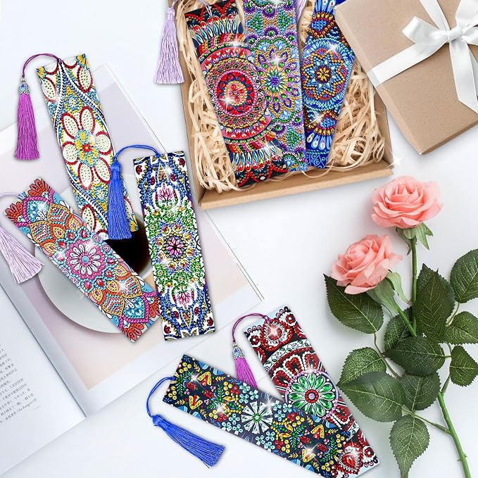 8 Pcs Diamond Painting Bookmark, Leather DIY Book Makers for Adults Book Lovers, Diamond Art Beginners, Small Diamond Art Kits, Paint by Art Crafts Supplies Gift for Girls (Mandala)