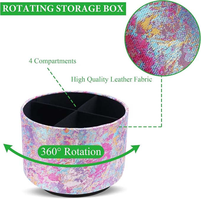 Round Leather Art Supply Organizer,Remote Control Holder,360-degree Rotating Pen Organizer with 4 Compartments(1-Painting Pink)