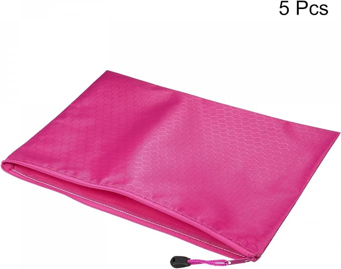 PATIKIL Waterproof Zipper File Bags, 5 Pack A4 Size Document Pocket Storage Organizer Pouch for Travel Office Supply, Rose Red