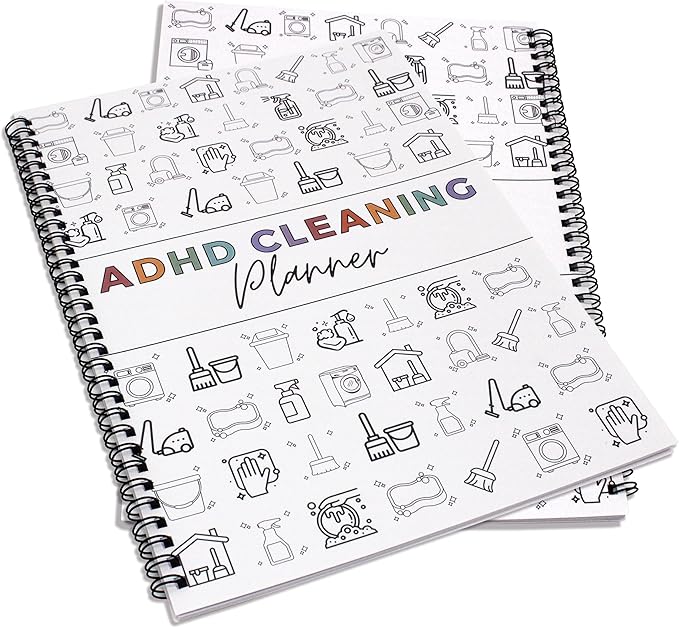 Sonjade ADHD Cleaning Planner, Tidy Minds Daily Weekly Monthly Household Family Planning Task Organizer Book Calendar, Spiral Bound Clean Schedule and Checklist Notebook Journal with Visual Icons, 8.5 x 11.2 Inch, White