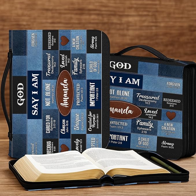 Personalized Bible Cover for Men, Christian Bible Case PU Leather, Jeus Bags Religious Appreciation Gifts for Women Girls Daughter Christian with Handle Zipper (BIBLE-09, M-2XL)