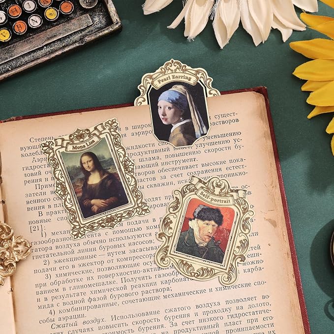 3 Pcs Vintage Metal Bookmark, Golden Clip Bookmarks, Famous Oil Painting Theme Book Mark Unique Gift for Book Lovers Readers Women Girls Teens Writers Bookworms Teachers Students