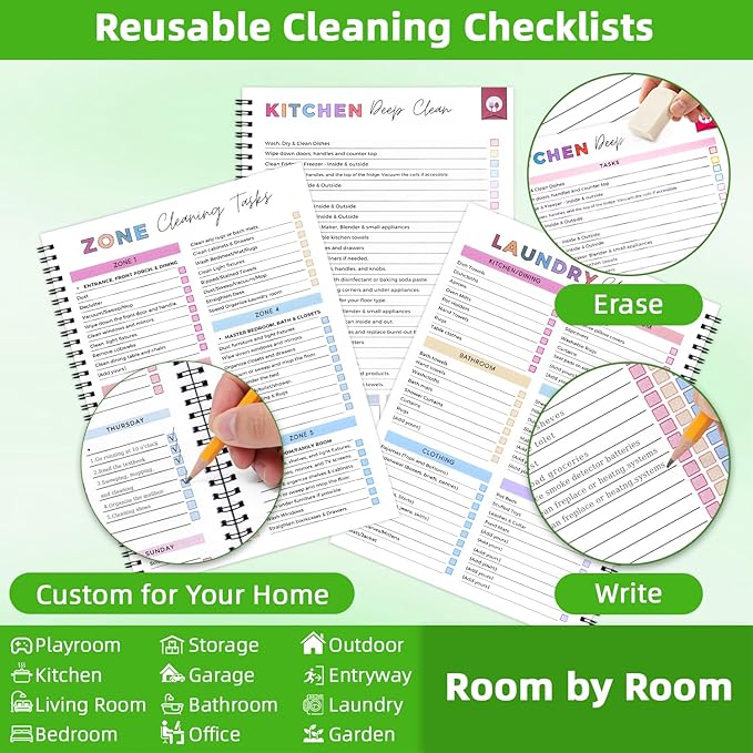 ADHD Cleaning Planner for Adults – Undated Daily, Weekly & Monthly Cleaning Schedule & Checklist – Household Chores Organizer Notebook for Home（2 pack）