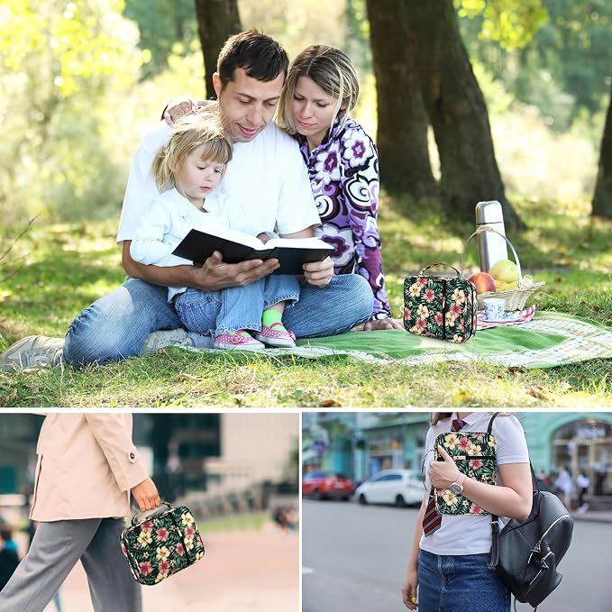 Bible Cover for Women with Flowers Printing, Bible Case,Bible Bag, Study Bible Case,Covers for Bible,Bible Boooks Covers for Women (600D Polyester, Green Leaves Flower Printing)
