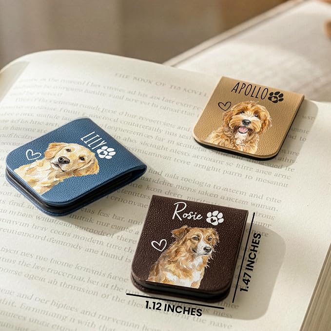 Personalized Magnetic Bookmark with Name, Custom Name Page Marker for Readers, Teachers, and Students, Floral and Botanical Design (3-Pet Leather)