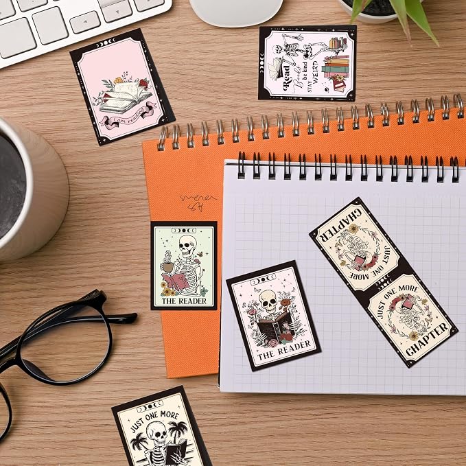 Wxiben Skeleton Magnetic Bookmark Gifts - 8Pcs Skull Flower Bookmarks Magnetic Skeleton Reading Book Mark Magnets Bookmark Page Markers Clip for Women Book Lover Bookish Reader Students Teachers