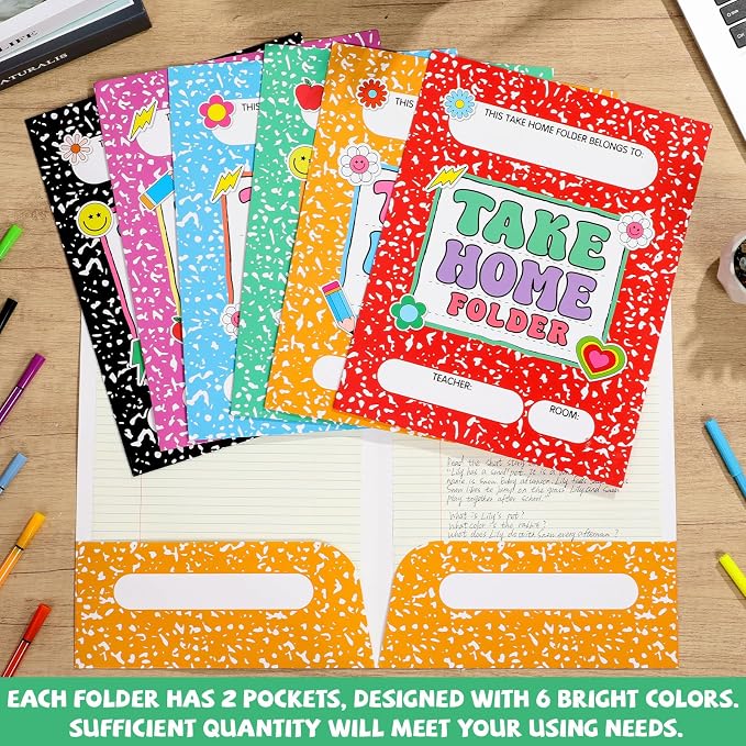 12PCS Homework 2 Pocket Folders Bulk for Students Take Home Folders A4 Letter Size Composition Notebook Classwork Homework Organizer for Home Office Teachers Educational Supply 9.45 x 12.2 Inch