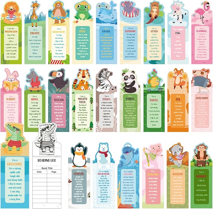 WSICSE 100 Pcs Bookmarks for Kids, 25 Fun Animal Facts Double-Sided Book Marks for Reading Classroom Rewards Student Incentives Back to School Gifts