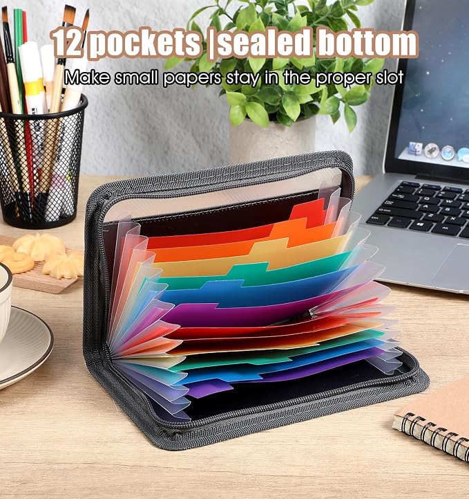 Coupon Organizer Small, 8.27 * 5 Inch 12-Pockets Receipt Folder Wallet with Zipper, A6 Size Portable Accordion Expanding Folders for Bills, Cash, (Grey)
