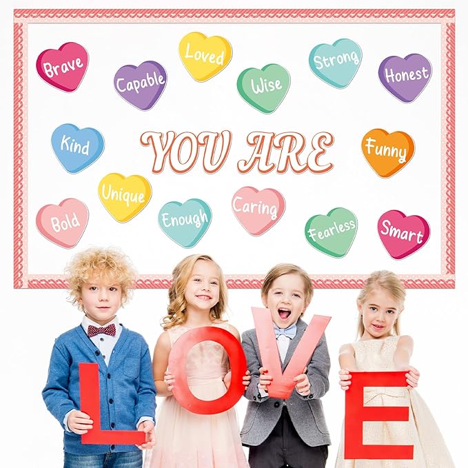 Valentine's Day Bulletin Board Decoration Conversation Hearts Cutouts Candy Heart Bulletin Board Set Valentine's Day Bulletin Board Kit for Classroom Decor School Nursery Chalkboard Office Wall Decor