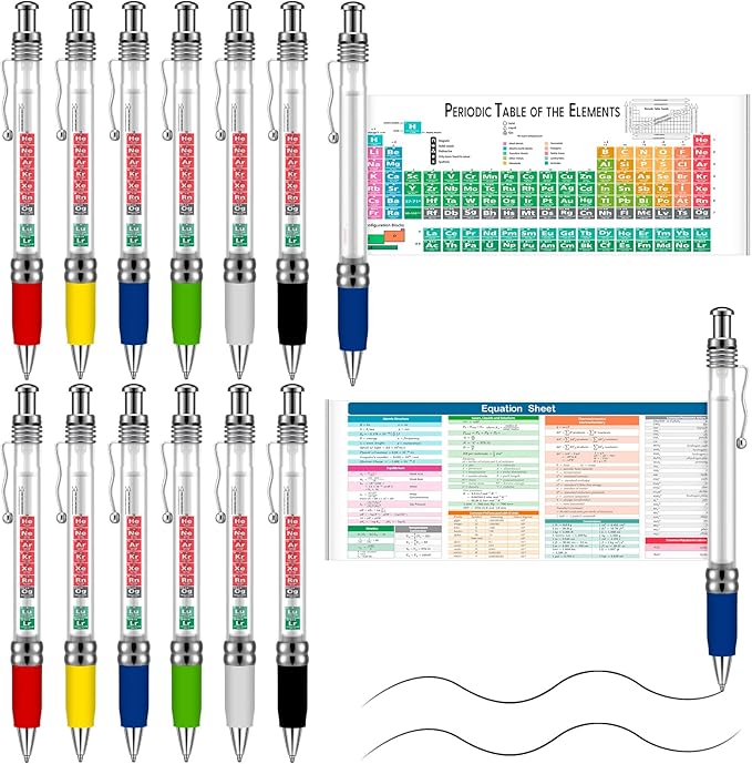 Harloon 12 Pack Chemistry Periodic Table of Element Pen Ballpoint Scroll Pen with Formulas Equations Periodic Table Reference Sheet for Student Teacher Study Tool Scientists Day Graduation Gift