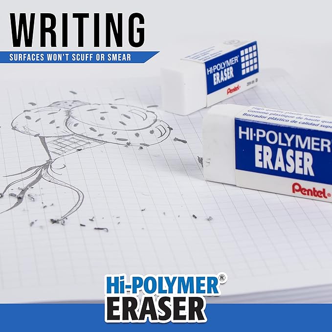 Pentel Hi-Polymer Block Eraser Small White, Pack of 4 (ZEH05BP4)