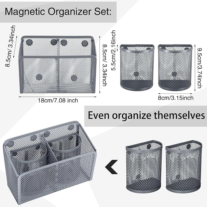 Ctosree 13 Pcs Locker Organizer and Accessories Kit Stackable Mesh Locker Shelf, Pen Holder, Magnetic Mirror, Whiteboard, Cloth, Marker, Magnet for Classroom Back to School Essentials(Gray)