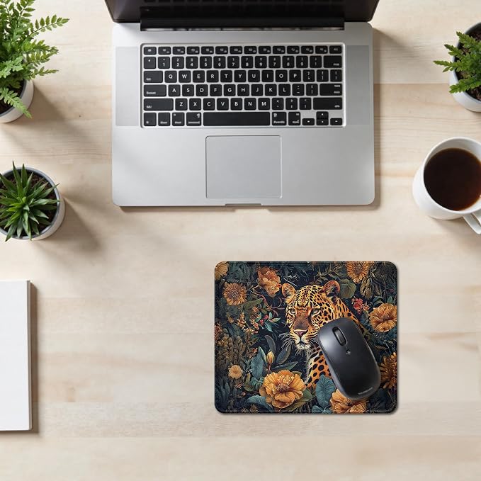 Maximalist Tropical Jungle Tiger Mouse Pad, Tiger Lover Gifts for Women Men, Botanical Wild Animal Tiger Mouse Pad for Home Office Computer Gaming Desk Essentials, 9.5x7.9 Inch