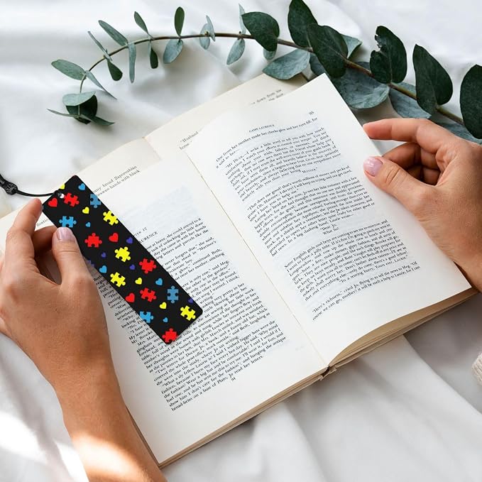 Autism Awareness Colorful Puzzle 5pcs Wood Bookmarks with Tassel for Planner Reading Book Lovers Accessory Readers Men Women 4.6 X 1.2 Inch