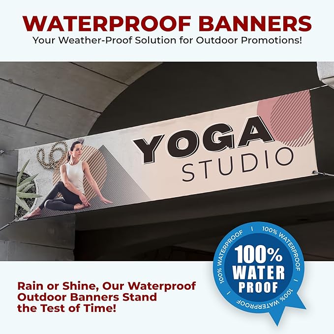 Yoga Studio Large Banners and Signs for Outdoor by Mavis Printing-Polyester Banner with 4 Holes for Easy Hang Indoor & Outdoor|4x1 Feet HD Banner to Promote Church| Made in USA