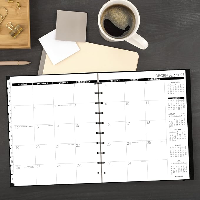 AT-A-GLANCE 2027 Appointment Book Planner, Weekly & Monthly, 8.75" x 11", Quarter-Hourly, Move-A-Page, Black (70950E0527)