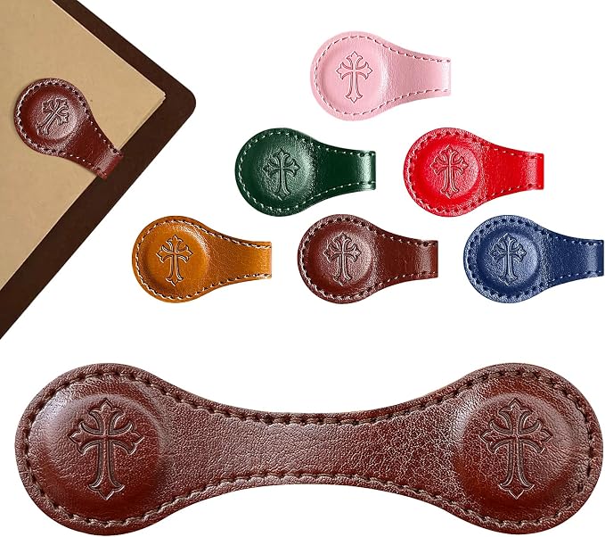 Leather Magnetic Bookmarks, 3D Embossed Alphabet Initial Letter Bookmark, Cute Page Markers for Books, Journals, Planners, Bible, Small Reading Gifts for Women Men, Teachers (Dark Brown Cross)