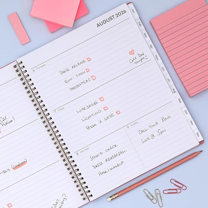 Blue Sky 17 Month 2026-2027 Weekly and Monthly Academic Year Planner Calendar, August 2026 - December 2027, 8.5" x 11", Flexible Cover, Wirebound, Laminated Tabs, Dusty Rose