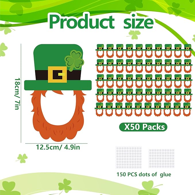 50 Pcs St. Patrick's Day Bulletin Board Leprechaun Hat Cutouts Green Irish March Bulletin Board Decor for Classroom Home DIY Photo Crafts Chalkboard Decor Supplies