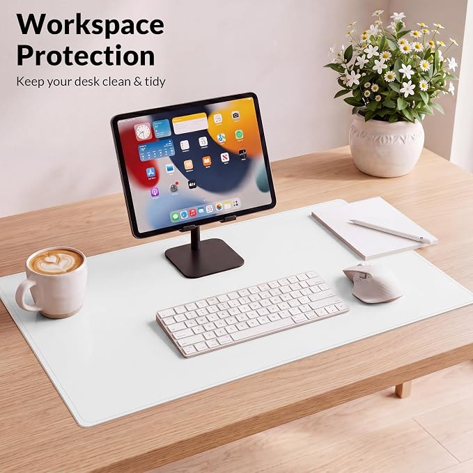 AFIING Cork Desk Mat, White, 31.5" x 17",Desk pad Protector | Dual-Sided Cork & PU Leather, Waterproof, Non-Slip, For Office & Gaming