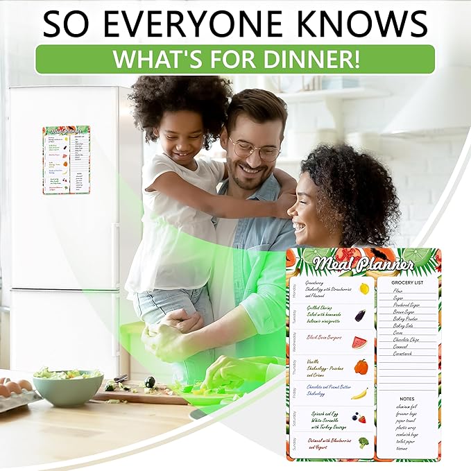 Magnetic Meal Planner for Refrigerator A4-8.5 x 12 Weekly Menu Magnet Fridge Menu Board for Kitchen Dry Erase Menu Board for Fridge Dinner Magnetic Menu Board with Dry Erase Grocery List for Fridge