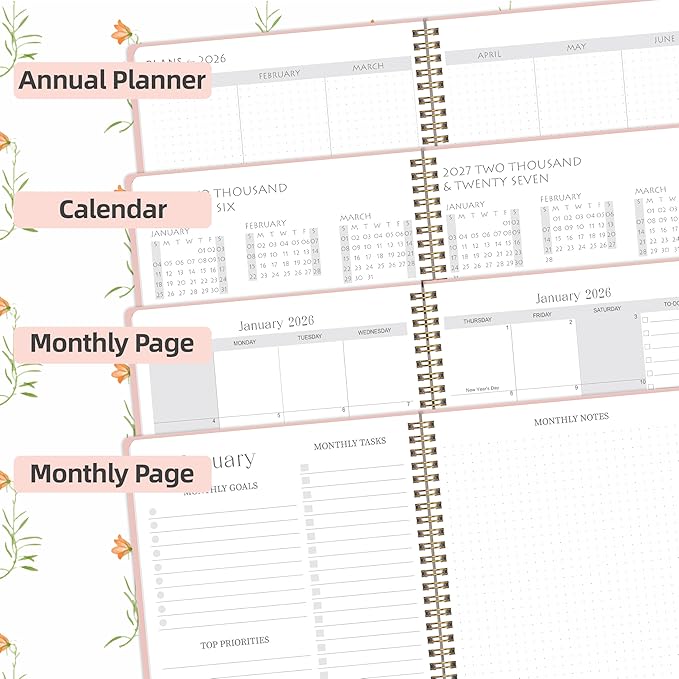 2026-2027 Monthly Planner, Jan 2026-June 2027, B5 (7" x 9"), 2 Year Monthly Planner, 24 month Calendar, Simple Calendar Planner Notebook Soft PVC Cover, Suitable for Schools & Offices, Pink