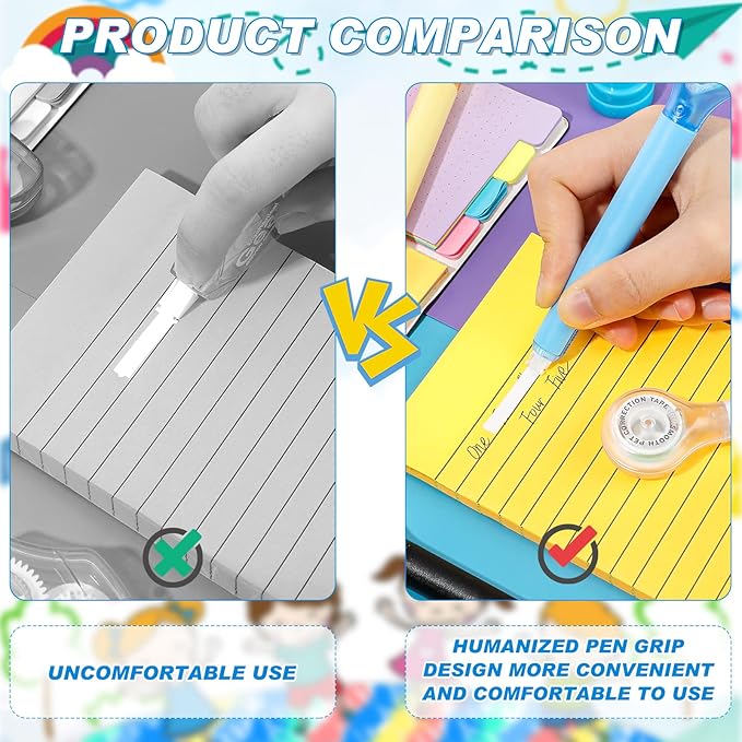 Gersoniel 10 Pack Correction Tape Pen Correctional Ink Tape Push Pull Protective, Easy to Use Applicator for School Office Supplies, 0.2 x 236 Inch (Bright Color)