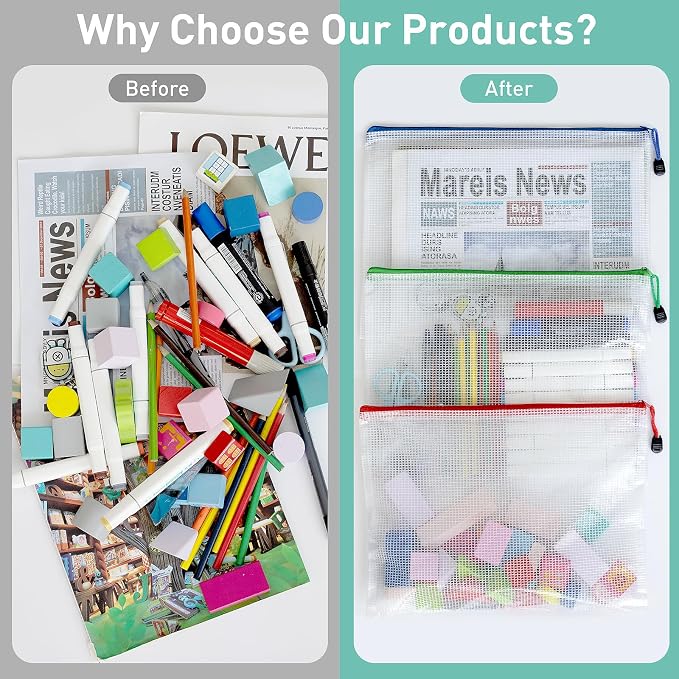 20pcs Mesh Zipper Pouch Bags, B5 Sizes Zipper Pouch, Mesh Bags with Zipper, Plastic Zipper Pouches for Organizing, Puzzles, Travel, School Office Organize