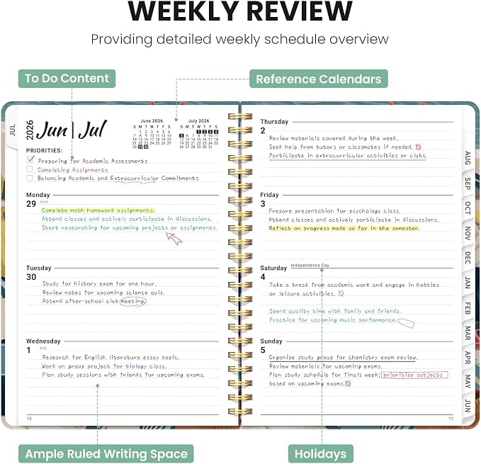 Planner 2026-2027, Monthly and Weekly Calendar Academic Planner July 2026 - June 2027, Hardcover Student Teacher Planning Agenda Book with Tabs, Perfect for Office School Supplies, A5 (6.3" x 8.5") - Beach Cats