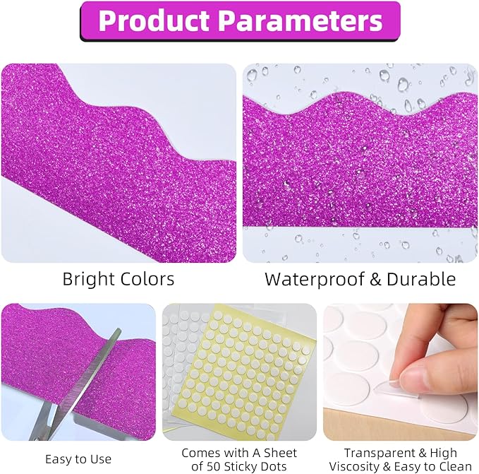 3 Rolls 98.4 Ft Glitter Bulletin Board Borders Set - Rose Red Bulletin Board Decorations for Classroom, Office，School Supplies & Home DIY - Perfect for Teachers, Posters & Birthday Party Decor