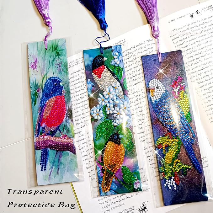 3 Pcs LINGFANG Diamond Painting Bookmark, DIY Book Makers for Adults Book Lovers, Diamond Art Beginners, Small Diamond Art Kits, Paint by Art Crafts Supplies Gift for Girls (Birds)