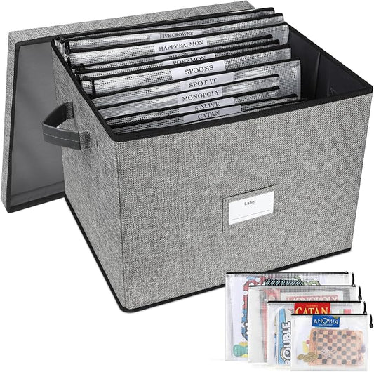 Board Game Storage Box, Board Game Organizer Box with 12pcs Zipper Bags and Writable Stickers, Game Storage Containers with Lid for Office Supplies, Puzzles, Craft Product