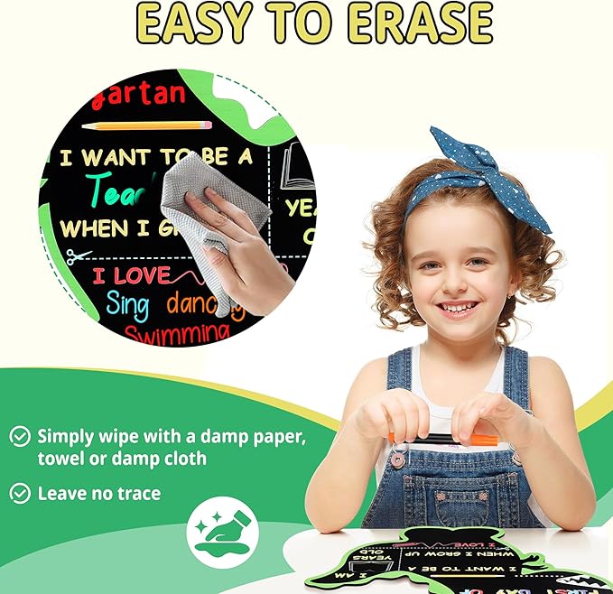 First and Last Day of School Chalkboard Sign with 4 Chalk Markers -12''×11'' Double Sided Back to School Sign Photo Prop for Preschool Kindergarten (Black-Dinosaur)